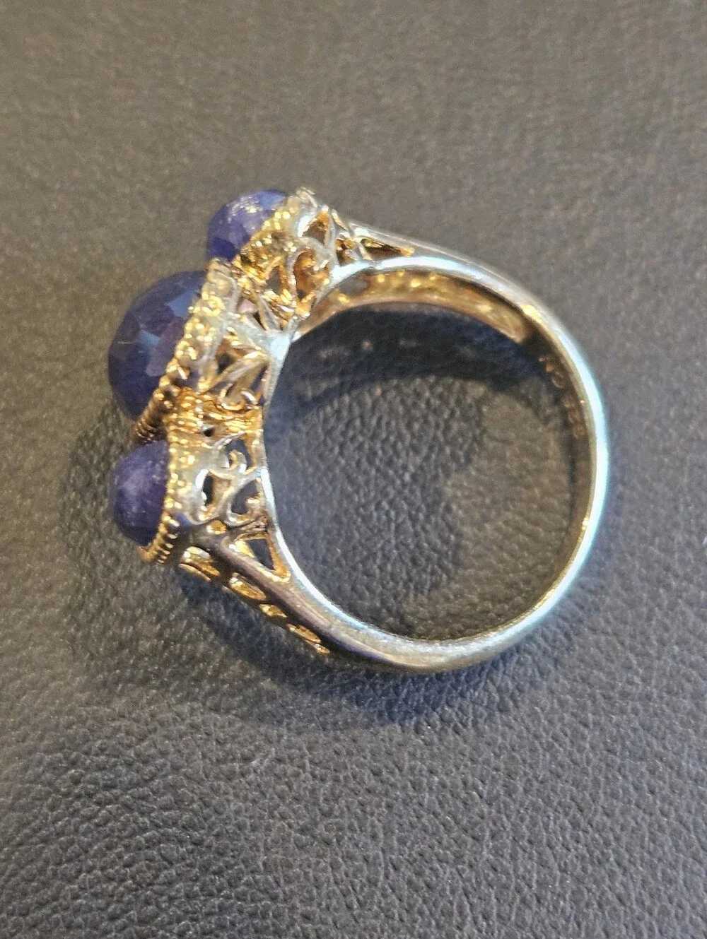 Three-Stone Blue Faceted Lapis Gemstone Ring in Gold Over Sterling Silver - Picture 6 of 7